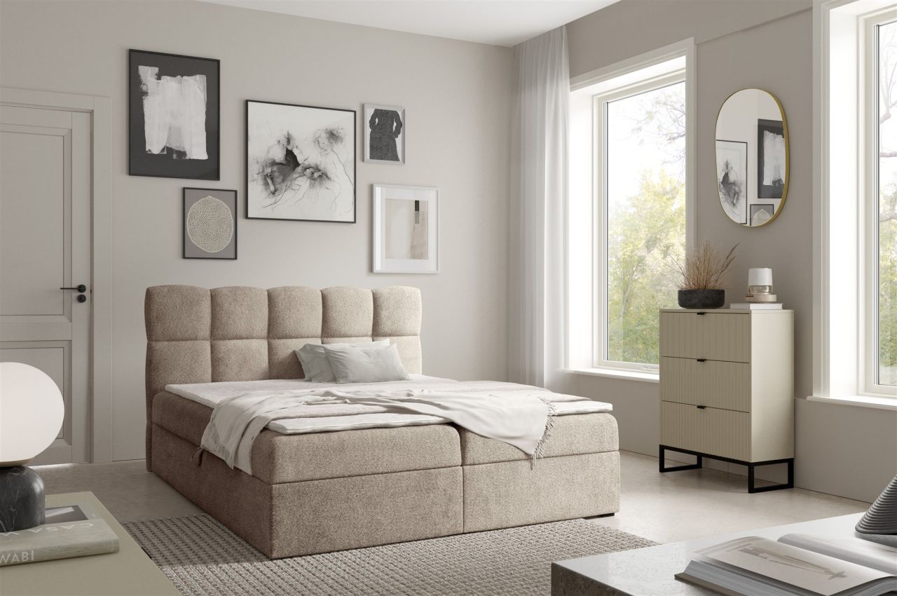 Boxspringbett Schlafzimmerbett PAROZO PREMIUM 200x200cm Stoff Coral Beige
