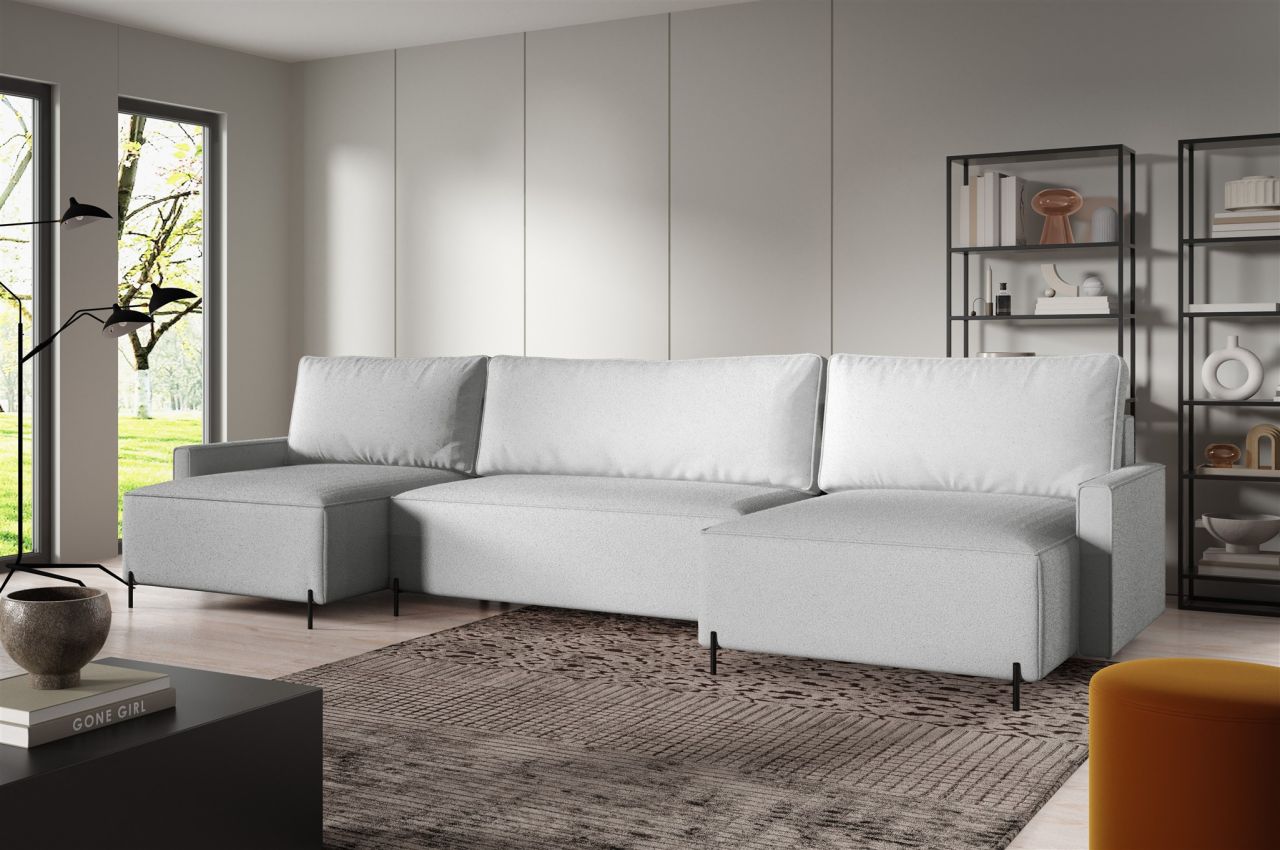 Wohnlandschaft mit Schlaffunktion BRAGA Sofa U-Form Stoff Now or Never Hellgrau