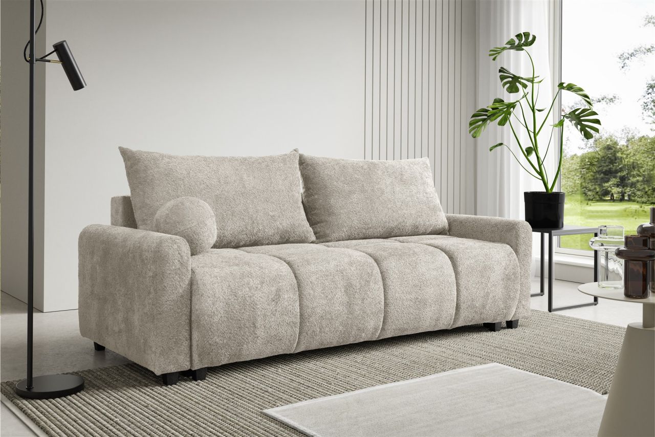 Fun Möbel Beige Sofa 3-Sitzer Mit Schlaffunktion Giana Stoff Soft