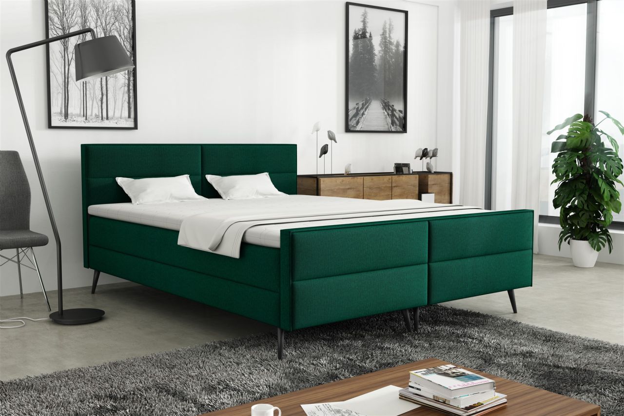 Boxspringbett Schlafzimmerbett GRANADA 180x200cm Stoff Monolith Flaschengrün
