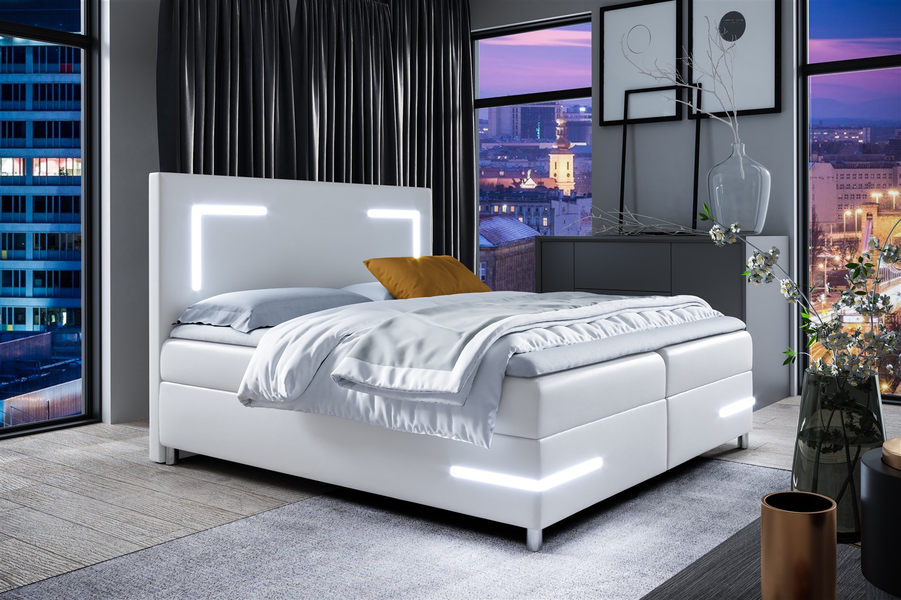 Boxspringbett Schlafzimmerbett ARIANO 140x200cm Weiss inkl. Bettkasten ...