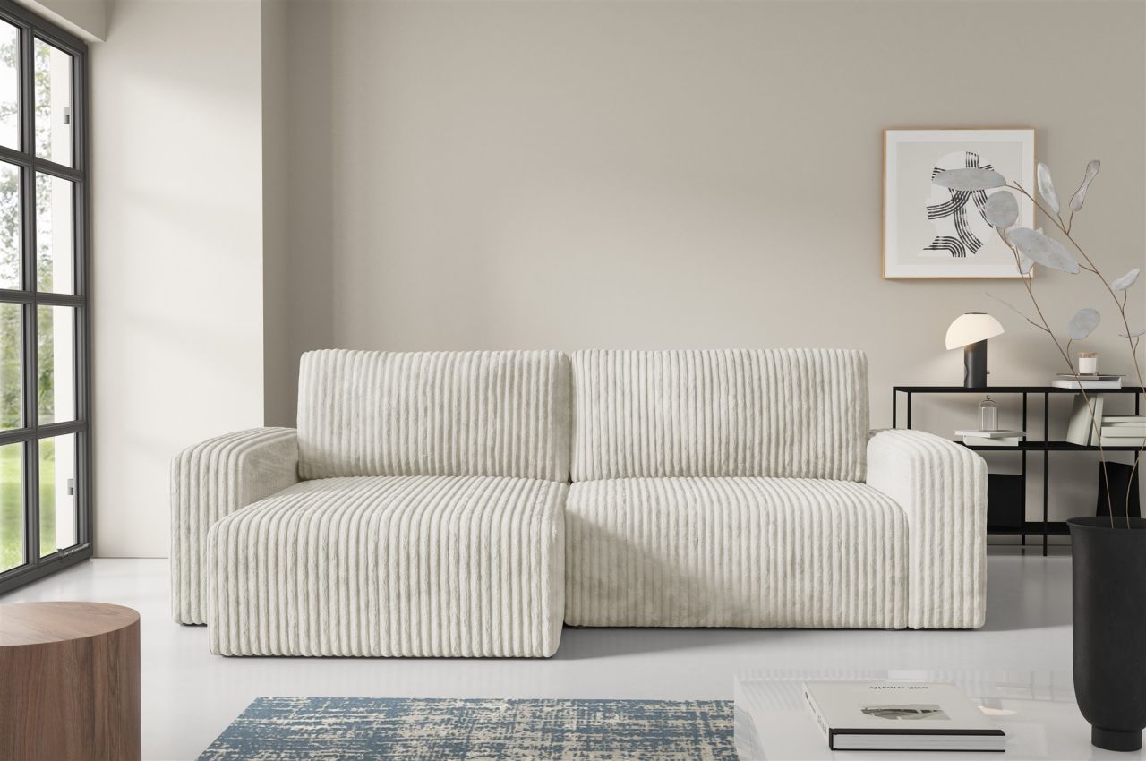 Ecksofa mit Schlaffunktion NATALIA in Stoff Tilia Creme Ottomane Links