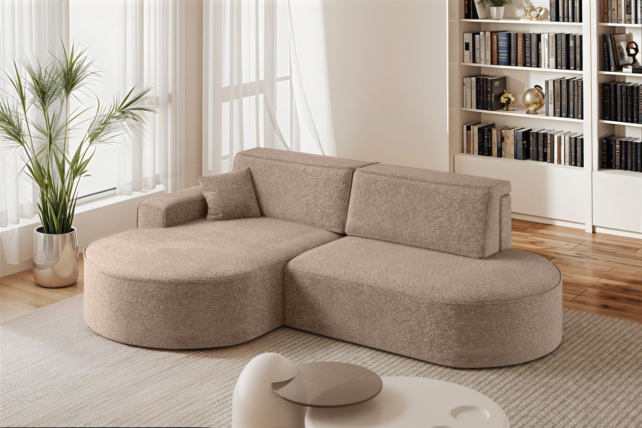 Ecksofa Schlafsofa Sofa VENEDIG Stoff Arena Sand Ottomane Links