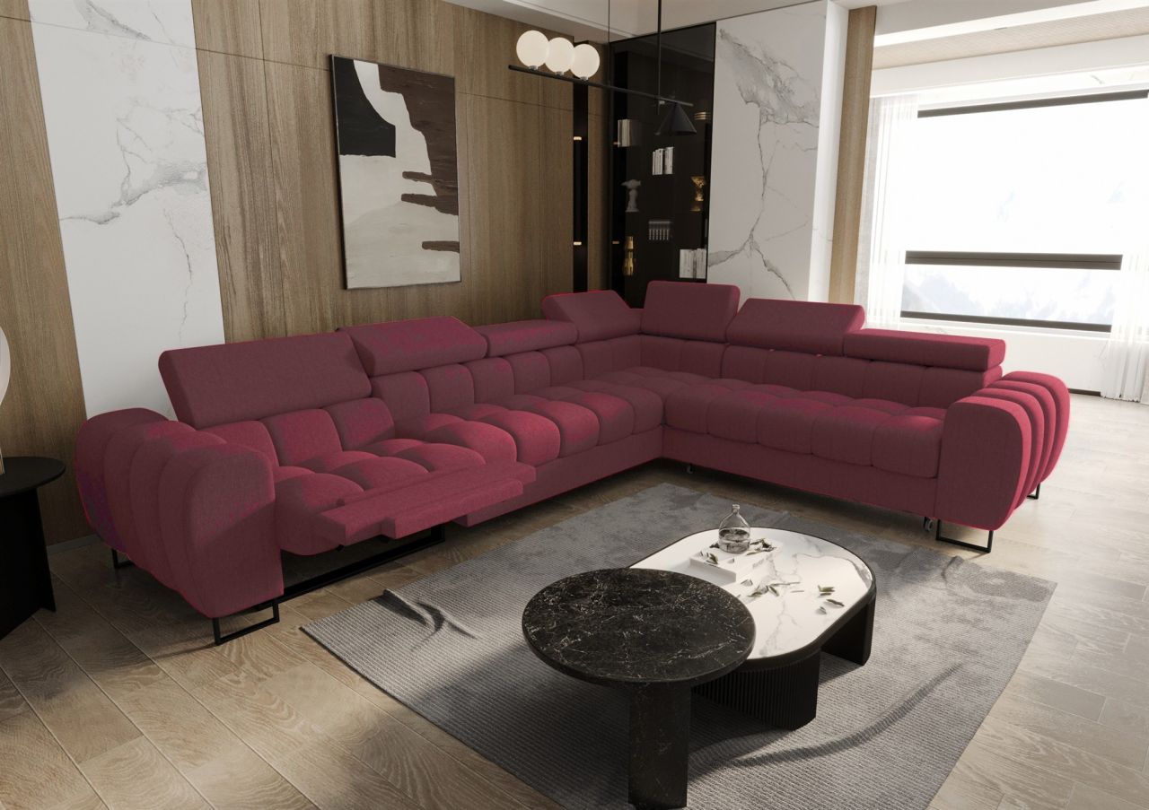 Ecksofa Schlafsofa BASTIEN RELAX in Stoff Gemma Bordeaux Ottomane Rechts