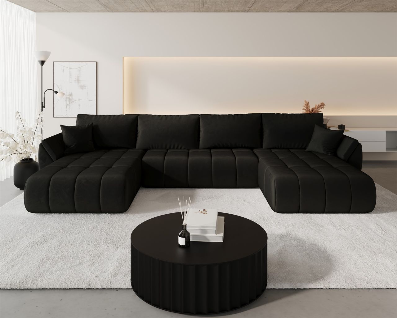 Wohnlandschaft Sofa mit Schlaffunktion MISATO Stoff Monolith Dunkelbraun