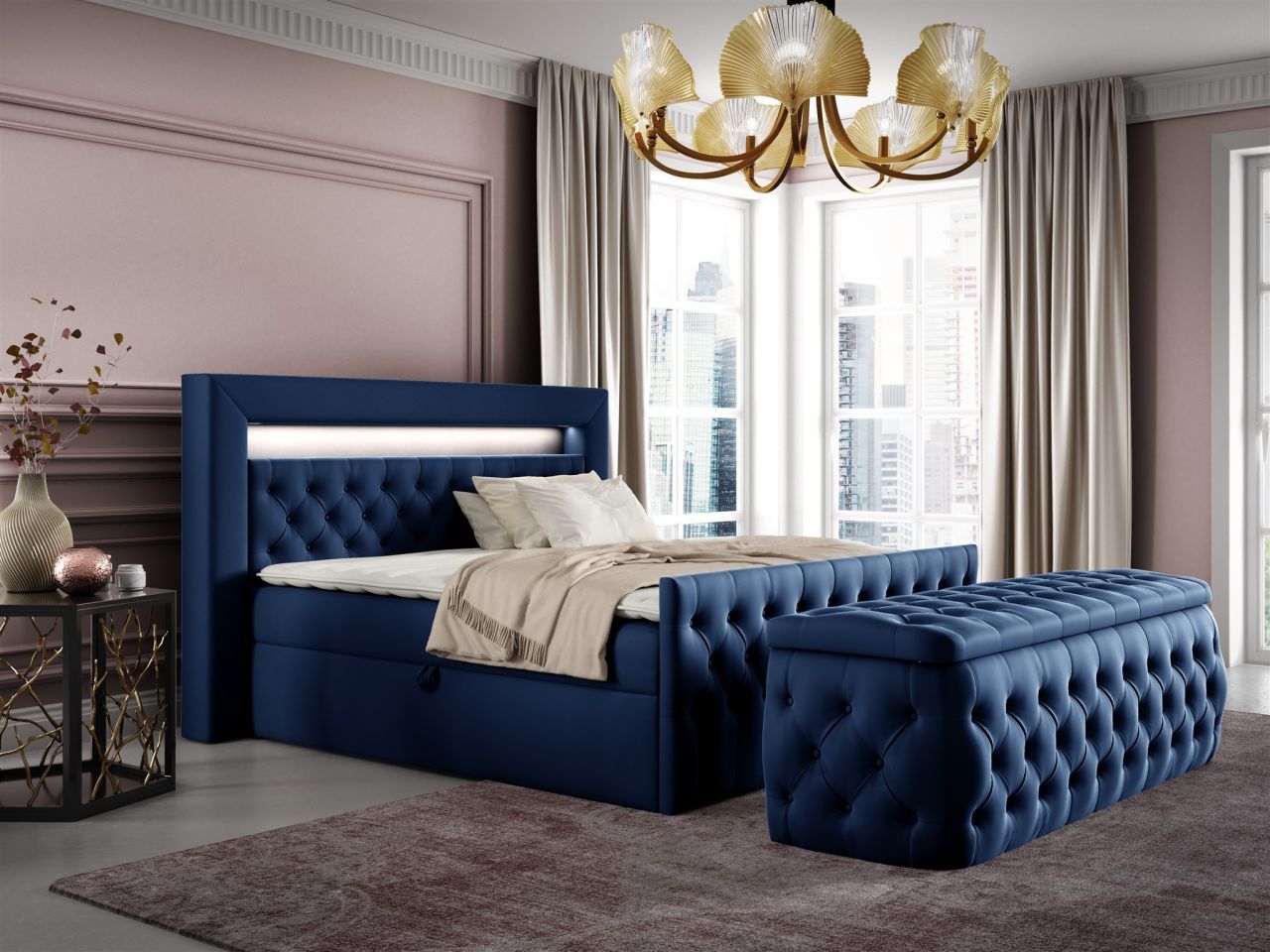 Boxspringbett Schlafzimmerbett ERNESTO Nr.3 160x200cm in Elisa Velvet Blau