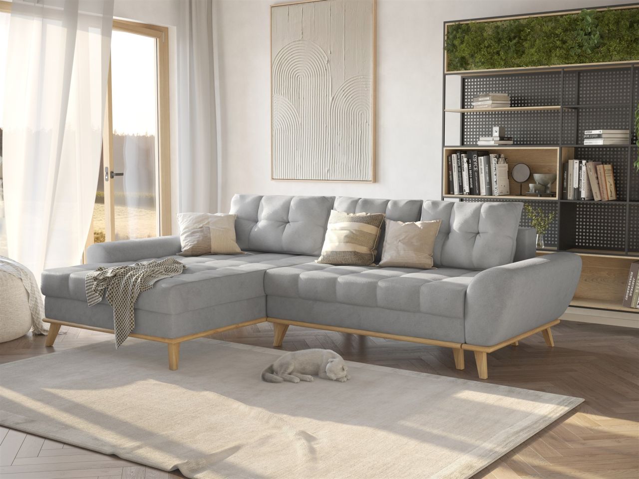 Ecksofa Schlafsofa Sofa MARTINA Stoff Enjoy Grau Ottomane Links