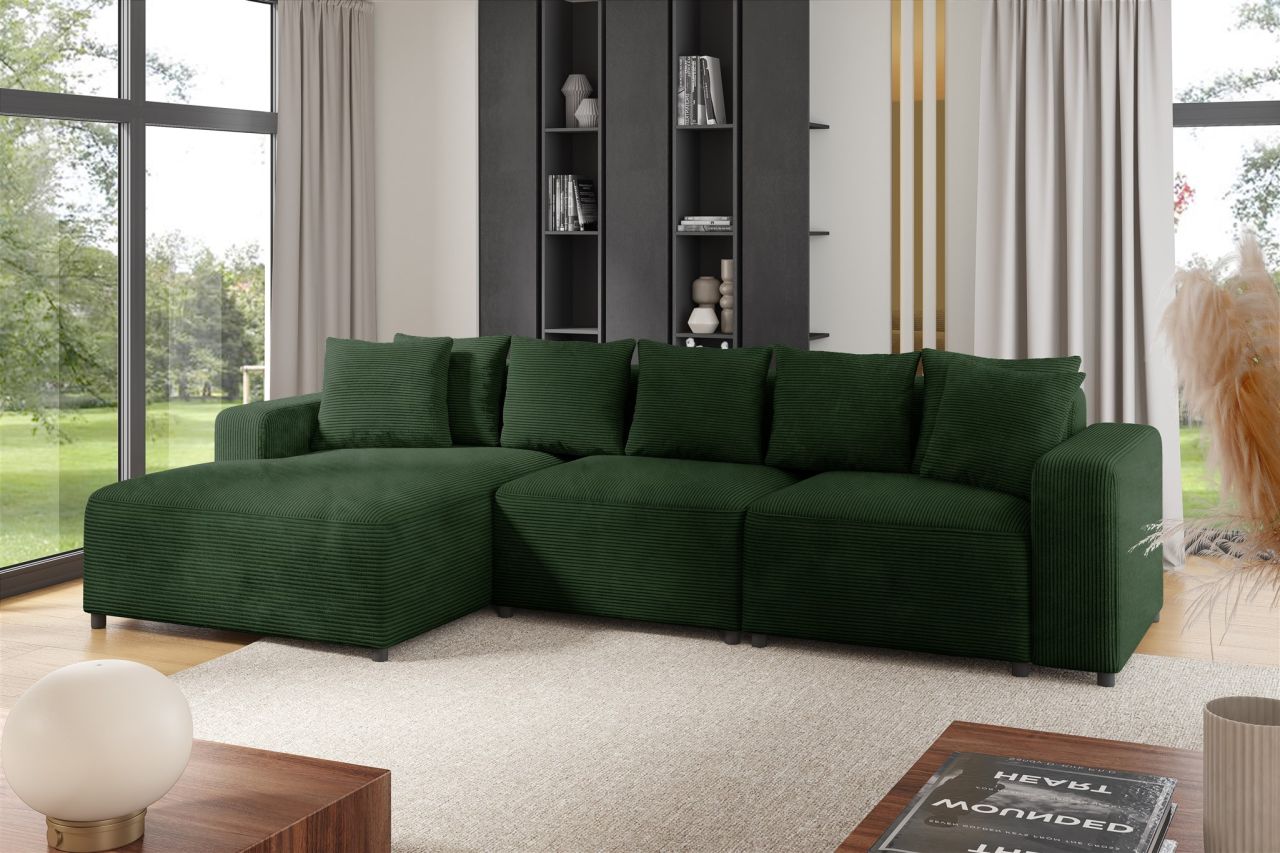 Ecksofa ersofa Sofa MEGAN in Stoff Poso Dunkelgrün Ottomane Links