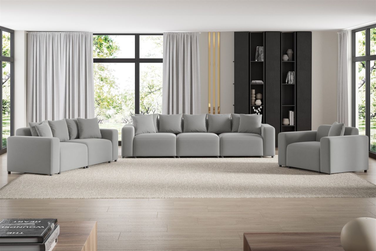 Sofaset ersofas MEGAN 3-2-1 in Stoff Salvador Hellgrau