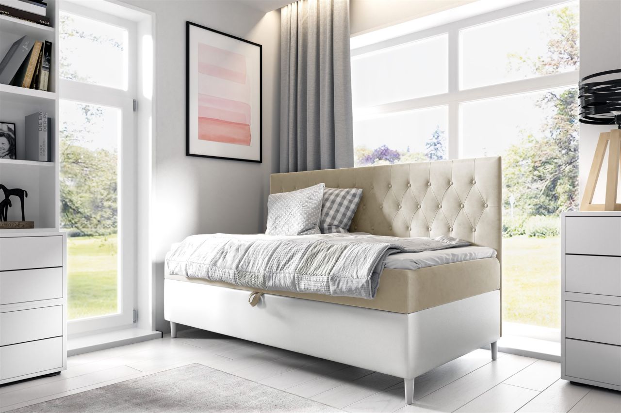 Boxspringbett Gästebett Kinderbett FINJA Nr.2 90x200cm Weiss-Beige