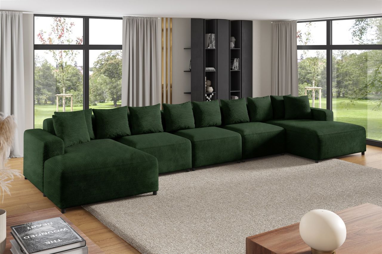 Wohnlandschaft Sofa U-Form ersofa MEGAN XL in Stoff Poso Dunkelgrün