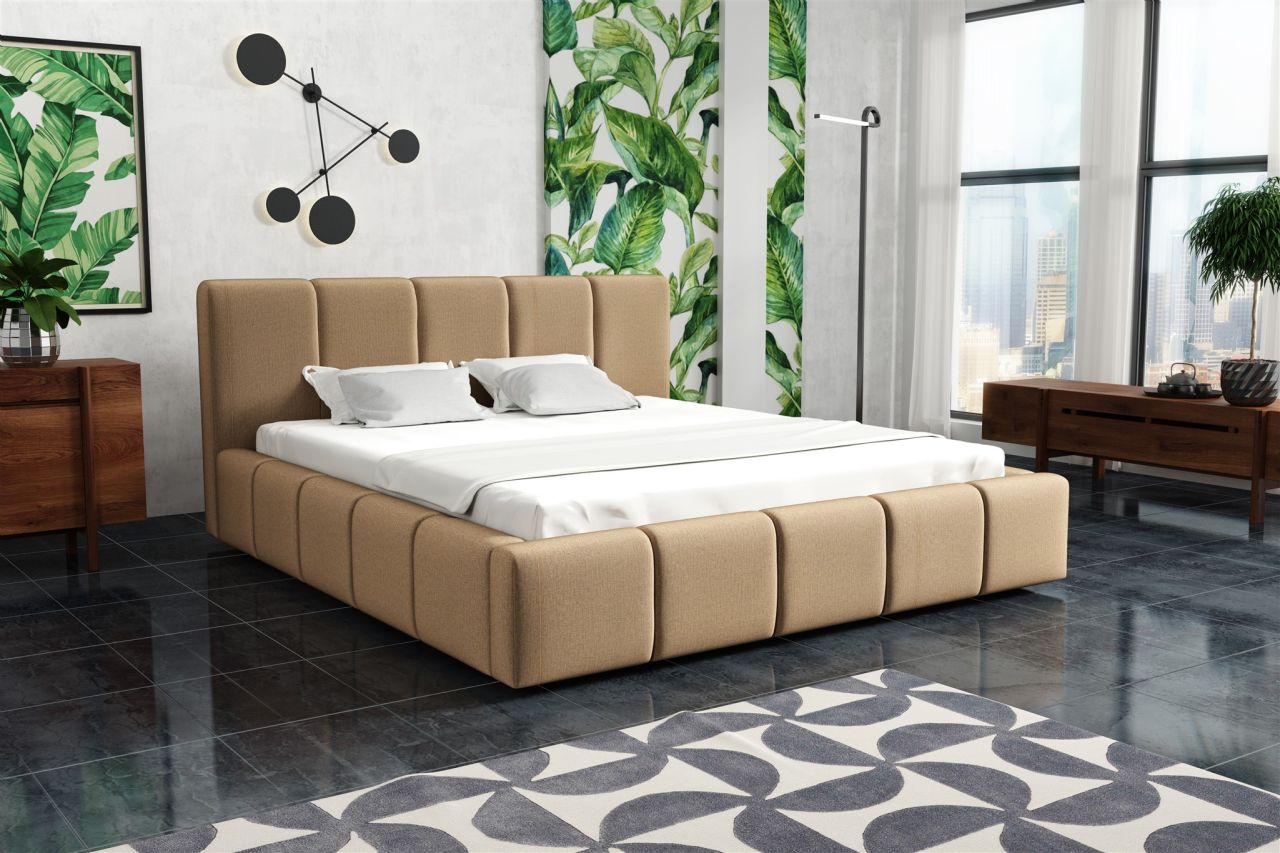 Polsterbett Bett Doppelbett GENUA Komplettset 160x200cm Stoff Monolith Cappuc...