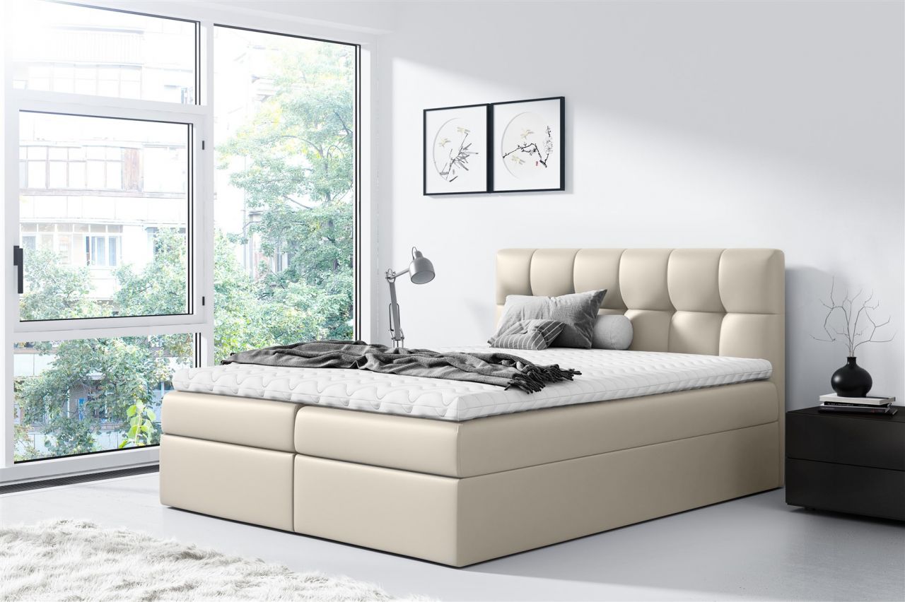 Boxspringbett Schlafzimmerbett CARMEN 160x200cm Kunstleder Beige