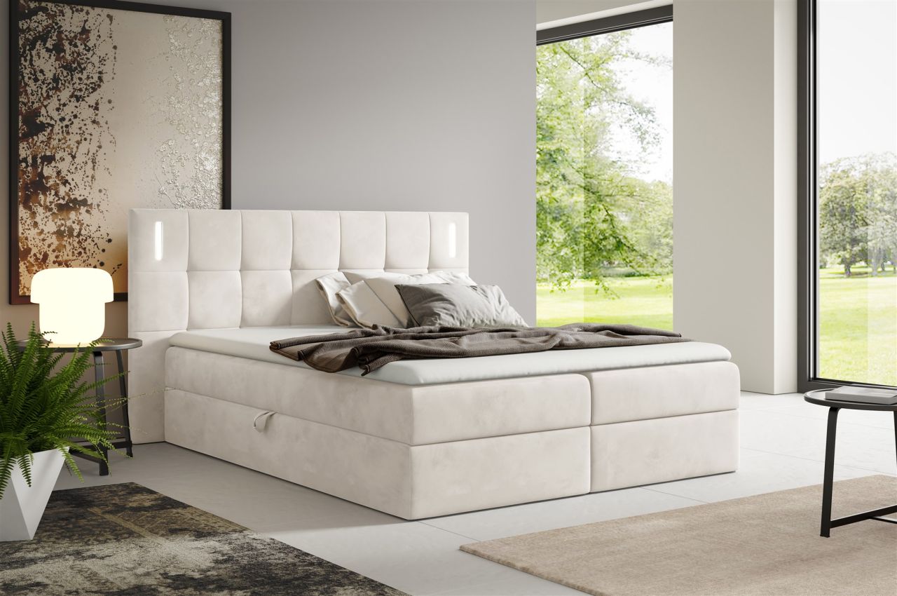 Boxspringbett Schlafzimmerbett MARTIM 120x200cm in Stoff Fresh Altweiß