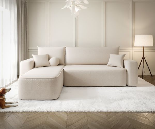 Ecksofa Schlafsofa Sofa AGEPO Stoff Curio Beige Ottomane Links | Ottomane: Links | Ecksofas mit Schlaffunktion | Polstermöbel