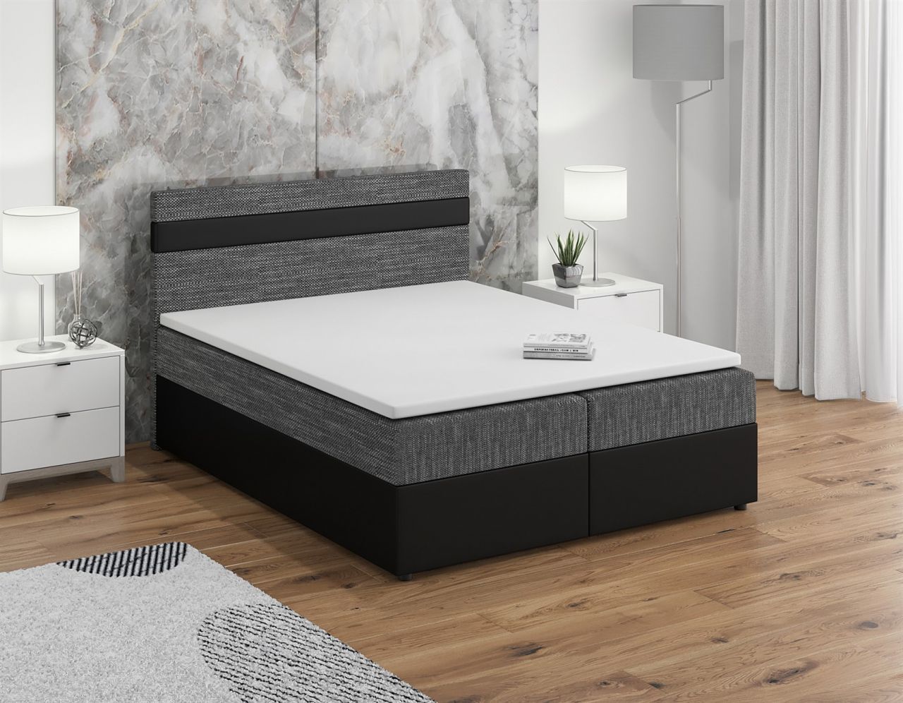 Boxspringbett Schlafzimmerbett INVERN 180x200cm Schwarz-Grau