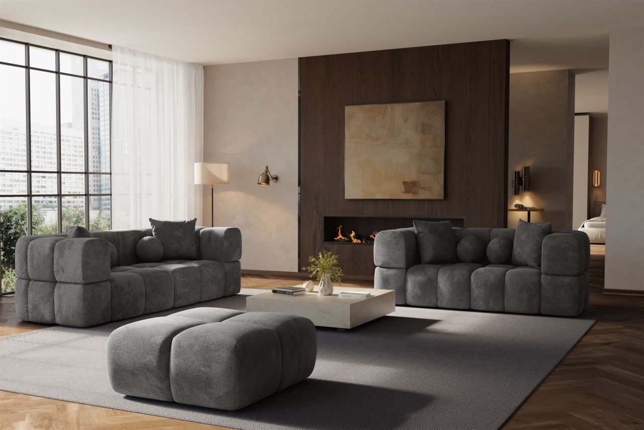 Sofaset ersofas VEGA 3-2 inkl. Hocker in Stoff Egon Dunkelgrau