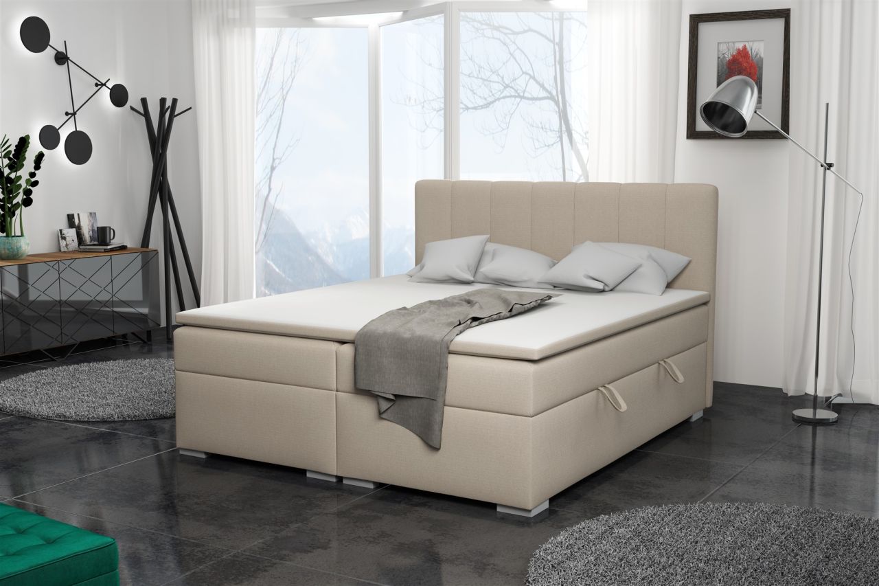 Boxspringbett Schlafzimmerbett LAURIN 200x200cm Stoff Soro Creme