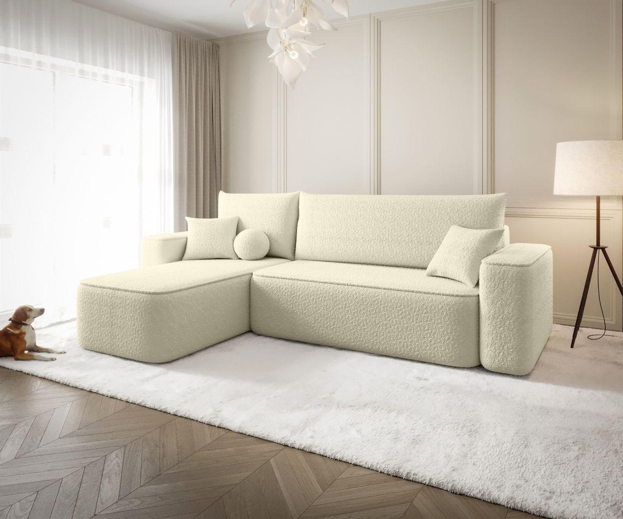 Ecksofa Schlafsofa Sofa AGEPO Stoff Quelle Creme Ottomane Links