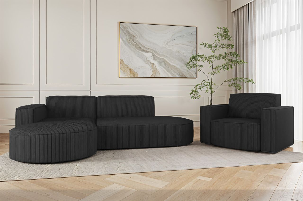 Sofa Set 2-teilig Sessel und Ecksofa PALMA XS Stoff Scala Anthrazit Ottomane ...