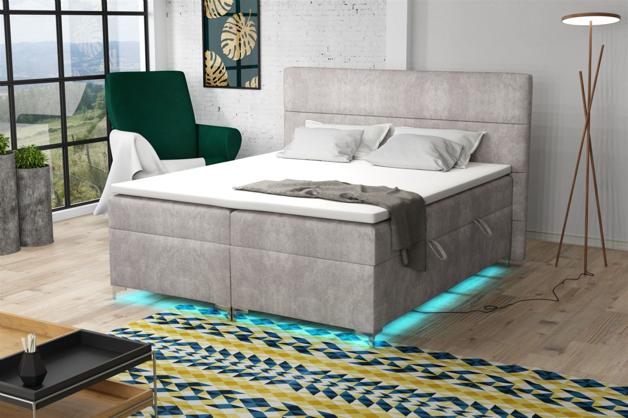 Boxspringbett Schlafzimmerbett CANELA 180x200cm Stoff Preston inkl.Bettkasten