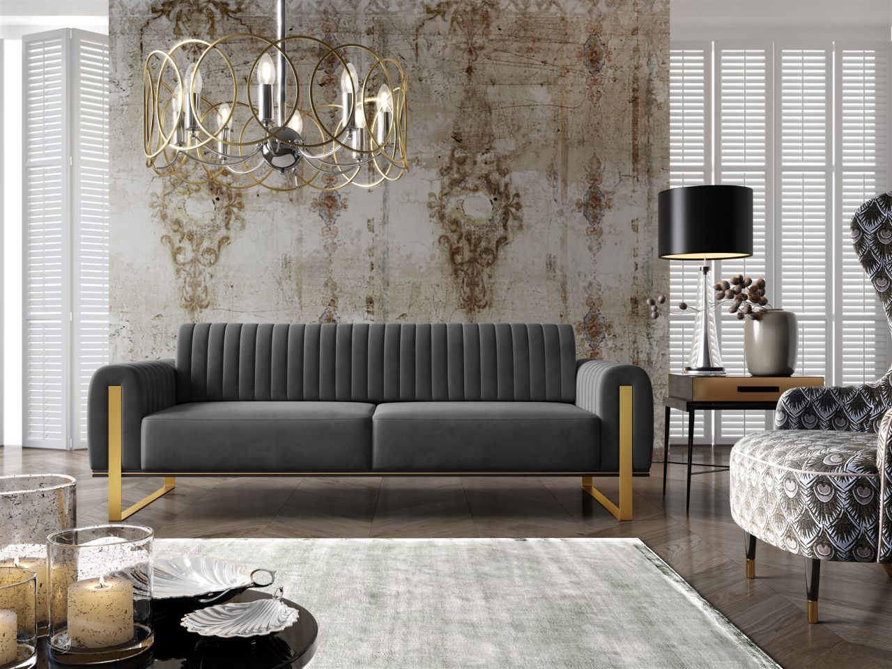 Sofa ersofa VALERIE 3-Sitzer in Stoff Elisa Velvet Anthrazit