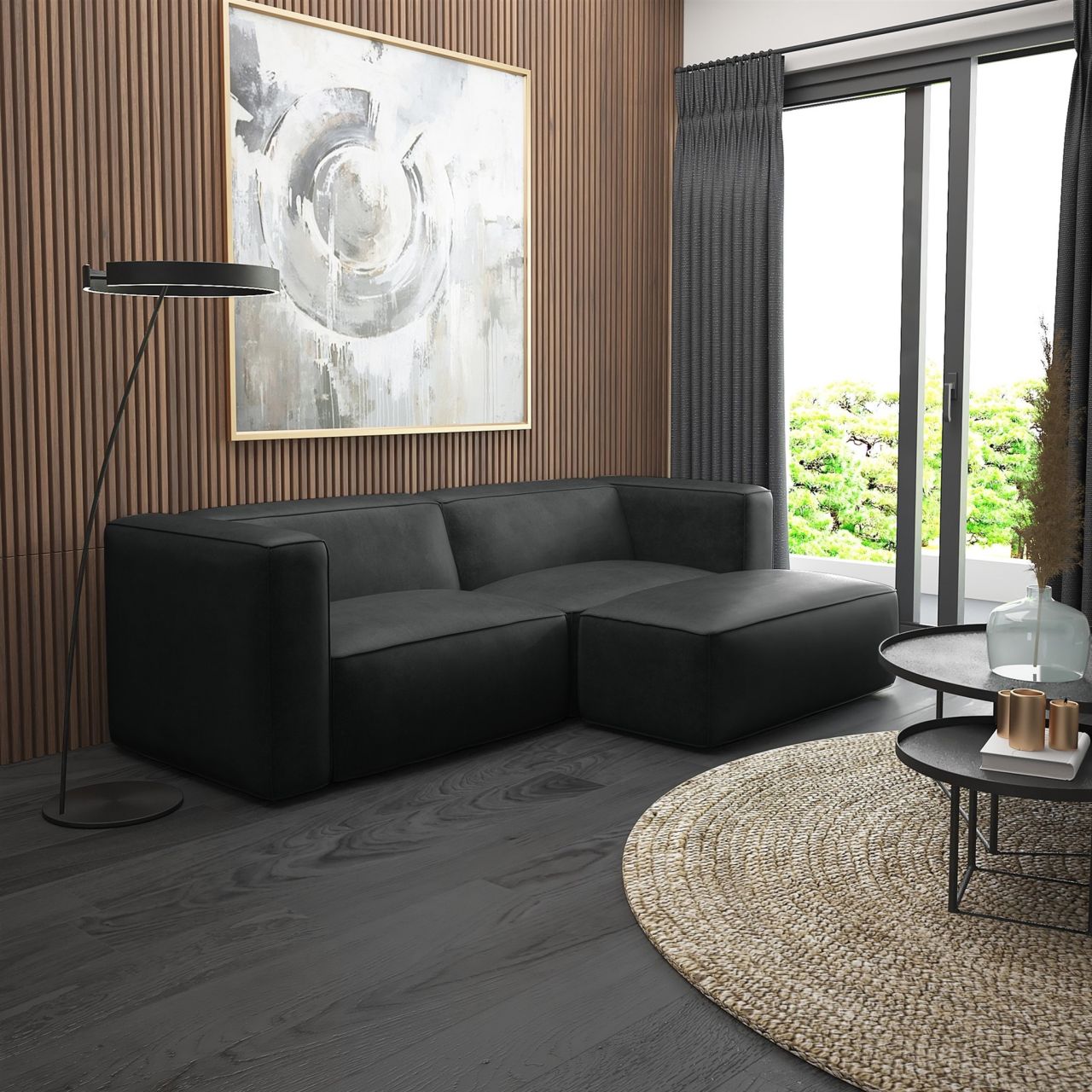 Ecksofa ersofa Sofa HELMER XS in Stoff Pola Anthrazit Ottomane Rechts