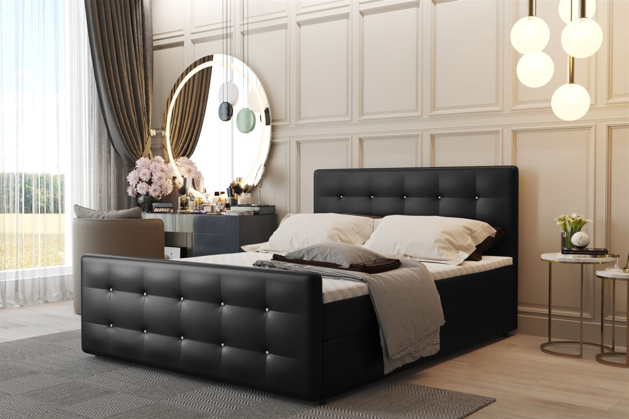 Boxspringbett Schlafzimmerbett CARLOS 140x200cm Kunstleder Madryt Schwarz ink...