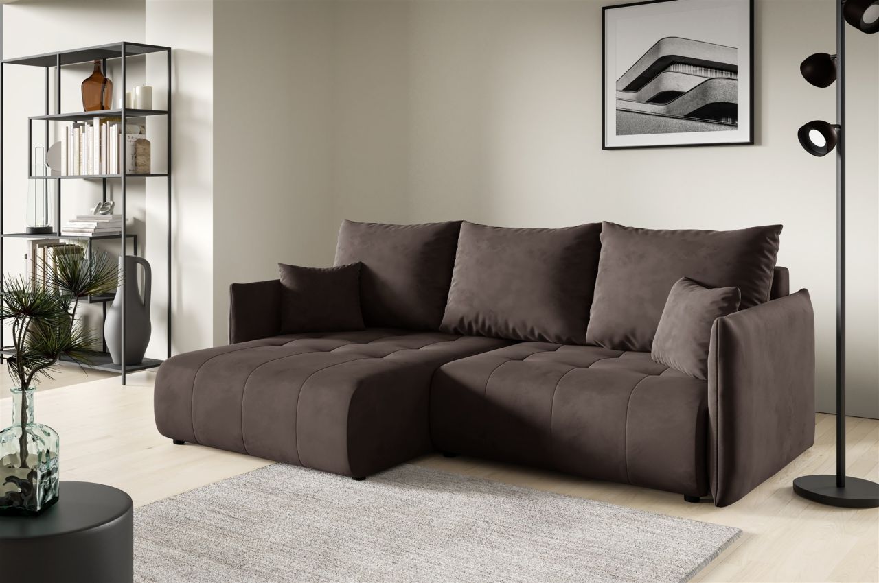 Ecksofa Schlafsofa CANIO Stoff Monolith Dunkelbraun Ottomane Links