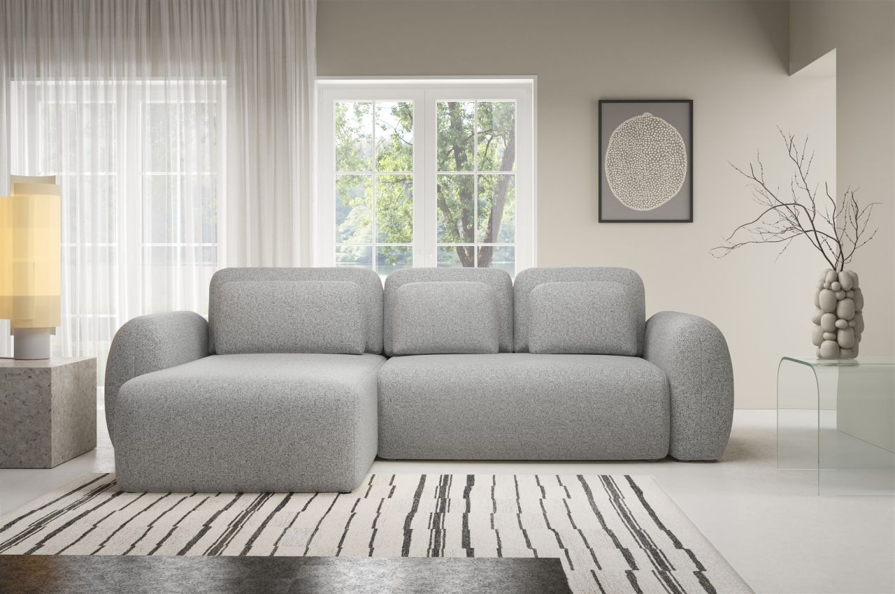 Ecksofa Schlafsofa Sofa GASTON in Stoff Puente Hellgrau Ottomane Links
