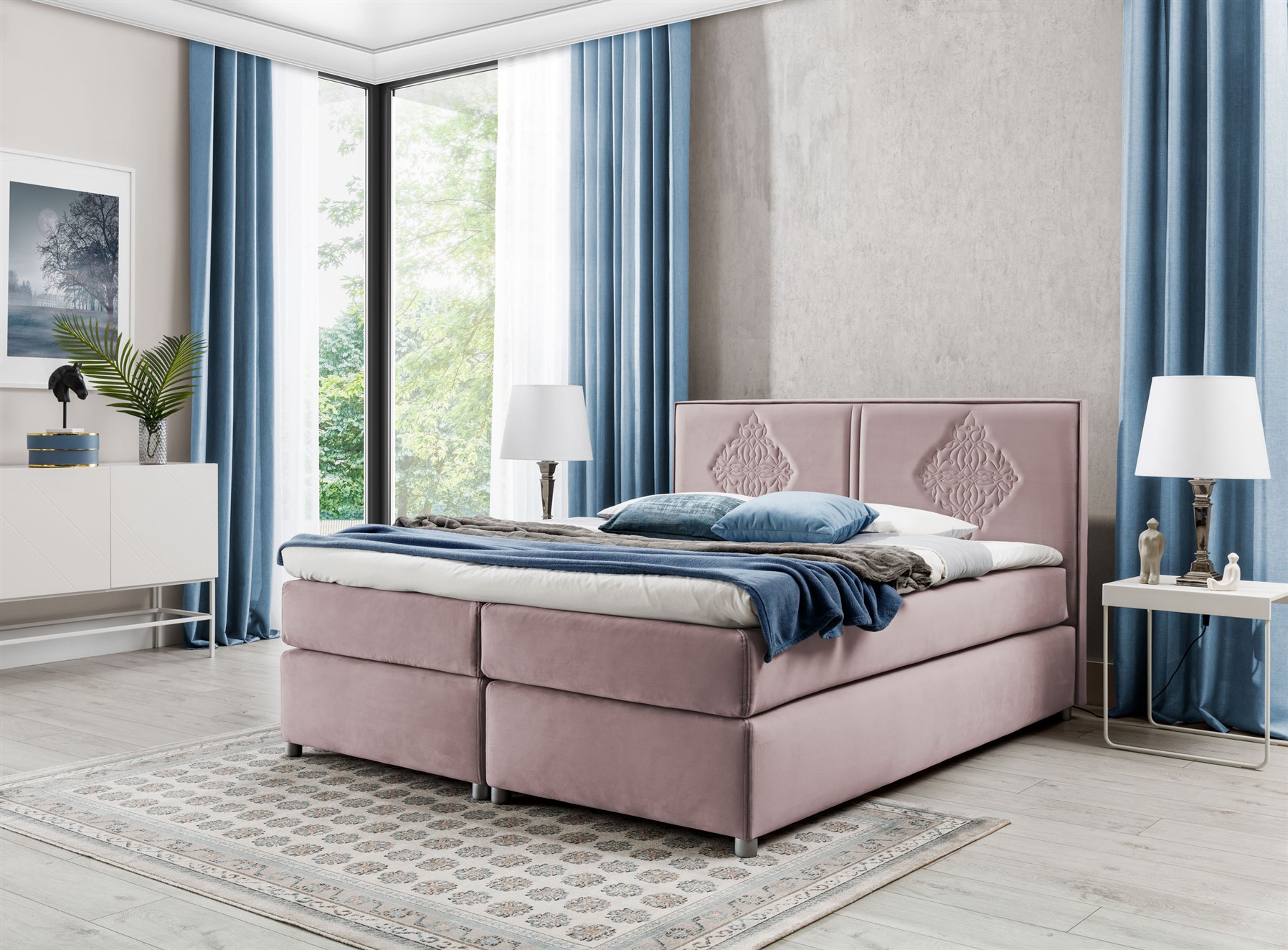 Boxspringbett Schlafzimmerbett Bett DAMIANO DELUX Stoff Altrosa 140x200cm | Breite: 140 cm | Boxspringbetten | Schlafzimmer