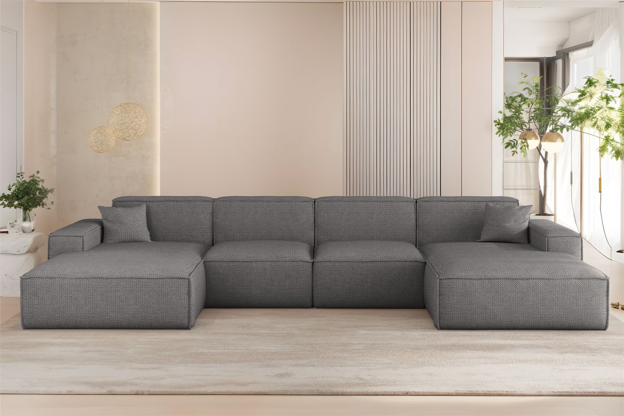Wohnlandschaft Sofa U-Form CELES PREMIUM in Stoff Artico Grau