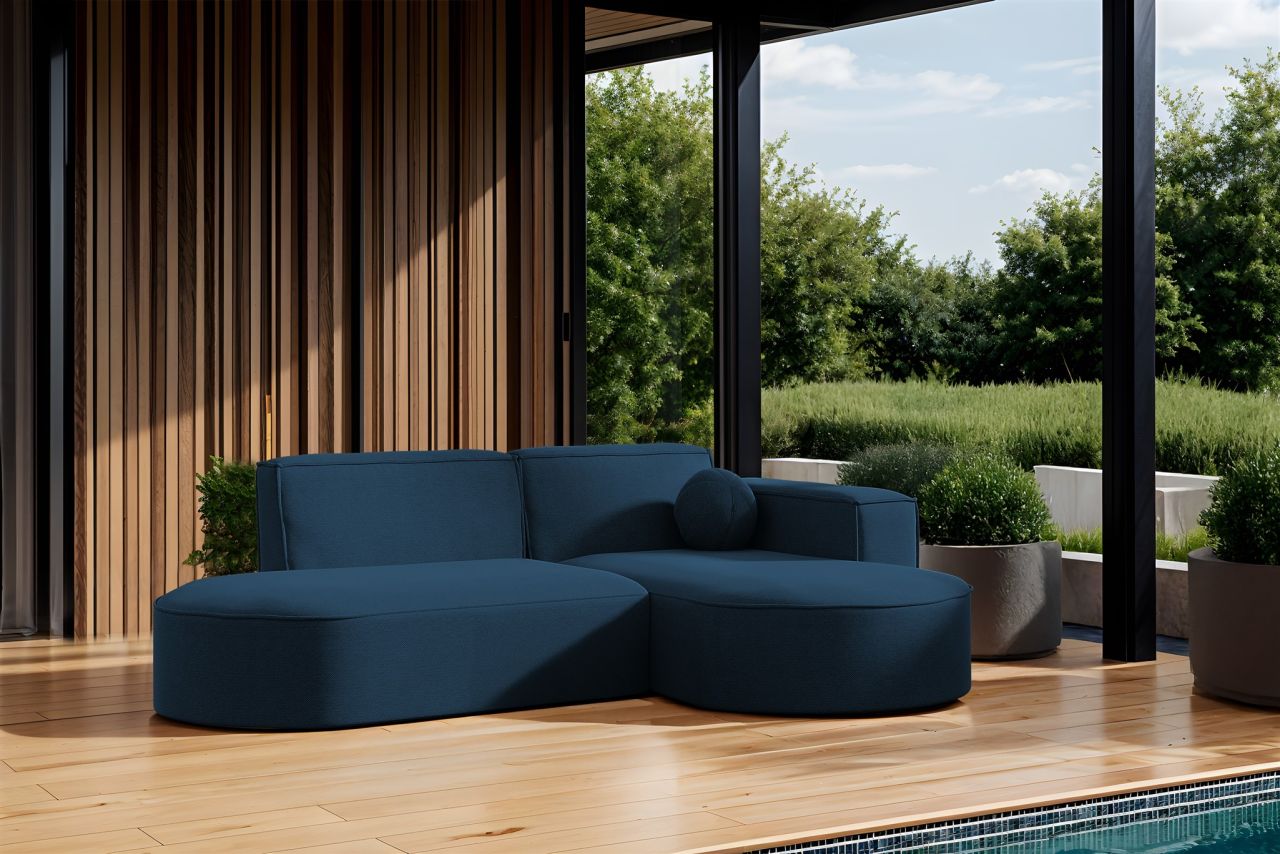 Garten Ecksofa SUNDAY XS in wetterfester Stoff ART-N Dunkelblau Ottomane Rechts