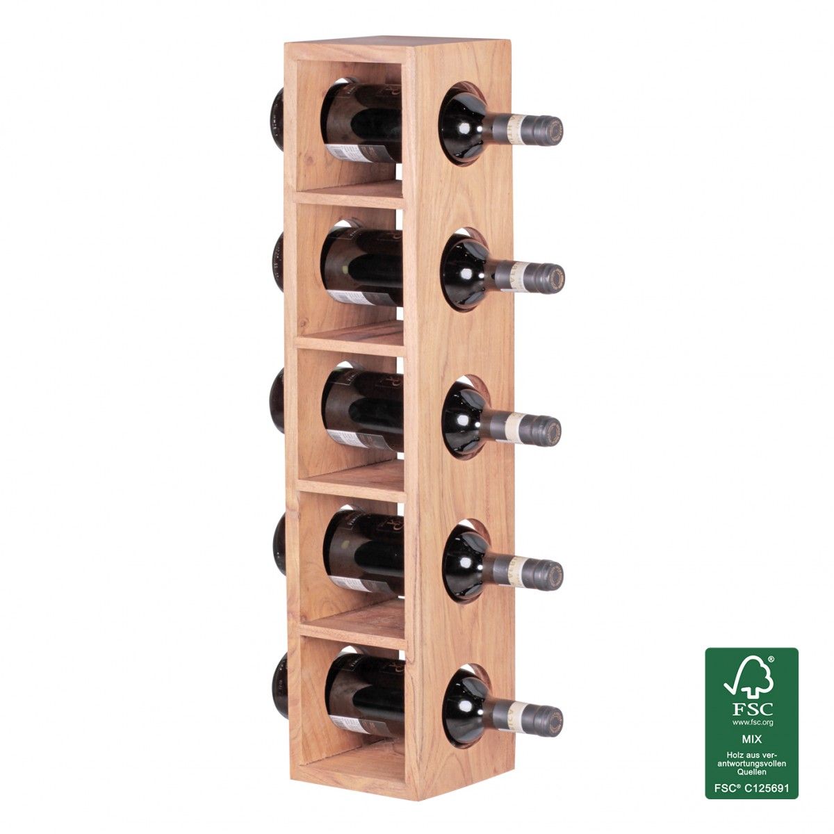 Weinregal Flaschenregal 70 cm für 5 Flaschen Massiv-Holz Akazie