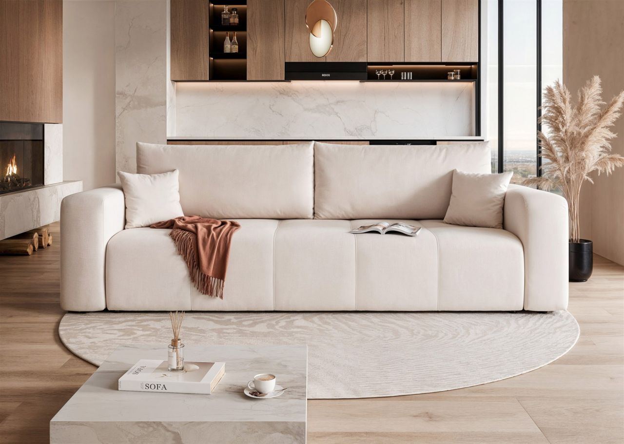 Sofa 3-Sitzer mit Schlaffunktion LEROS in Stoff Manila Creme