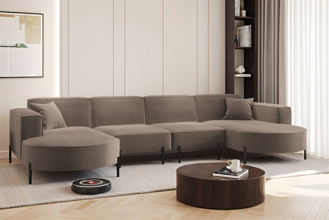 Wohnlandschaft U-Form Sofa VALENCIA XL in Stoff Quelle Braun