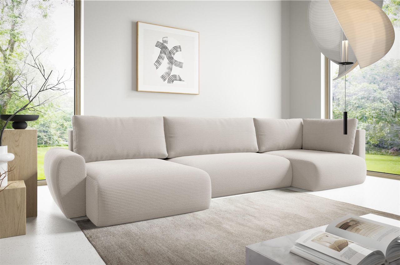 Fun Möbel Wohnlandschaft Schlafsofa Galan Stoff Poso Altweiß Ottomane Links