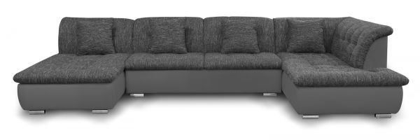 Couchgarnitur NICOLE ohne Schlaffunktion Ottomane Links Grau/Schwarz
