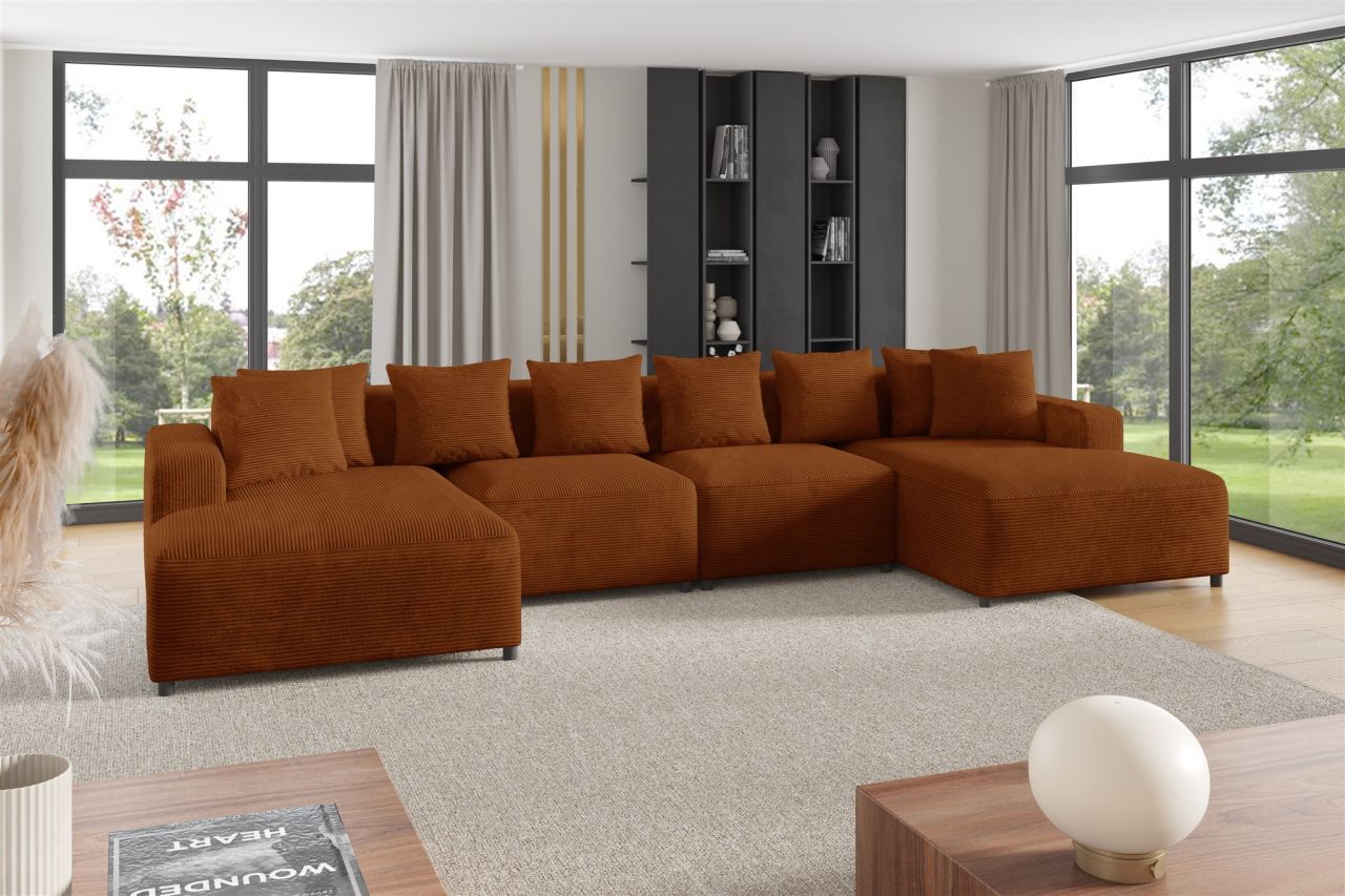Wohnlandschaft Sofa U-Form ersofa MEGAN in Stoff Poso Rostbraun