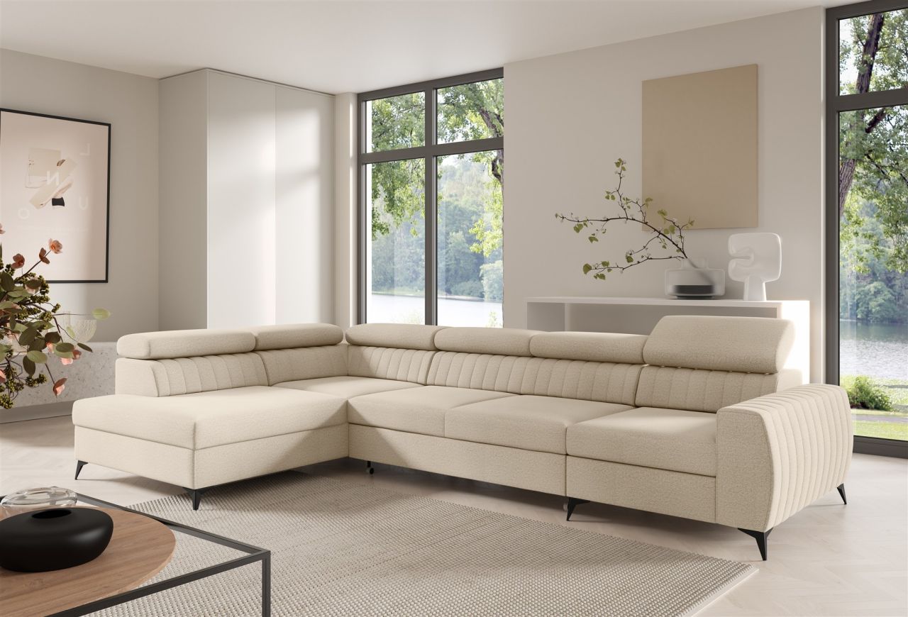 Ecksofa Schlafsofa Sofa TORONTO XL Stoff Element Creme Ottomane Links