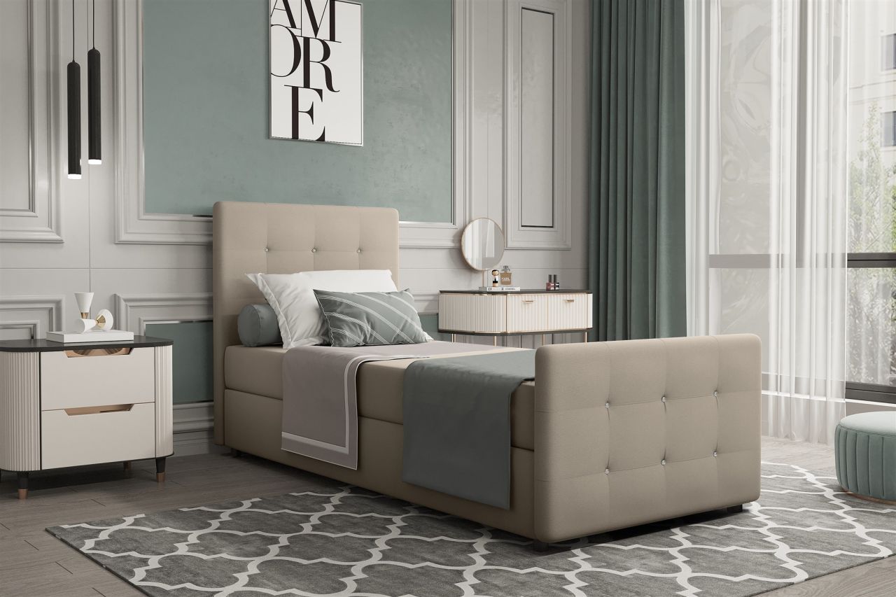 Boxspringbett Gästebett MARKOS 90x200cm Bettkasten Seite Links Stoff Beige