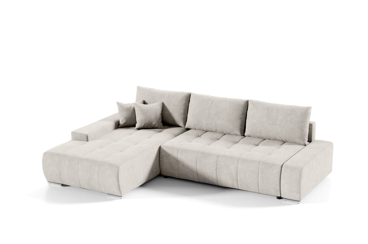 Ecksofa Sofa mit Schlaffunktion VOGAR Stoff Aston Creme Ottomane Links