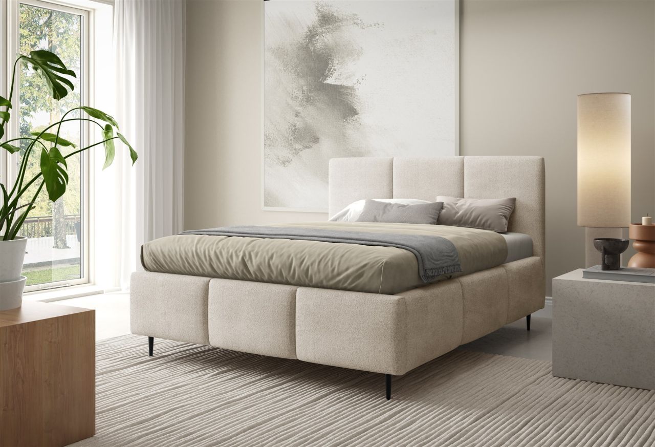 Polsterbett Schlafzimmerbett MIAMI 140x200cm in Stoff Lambi Beige