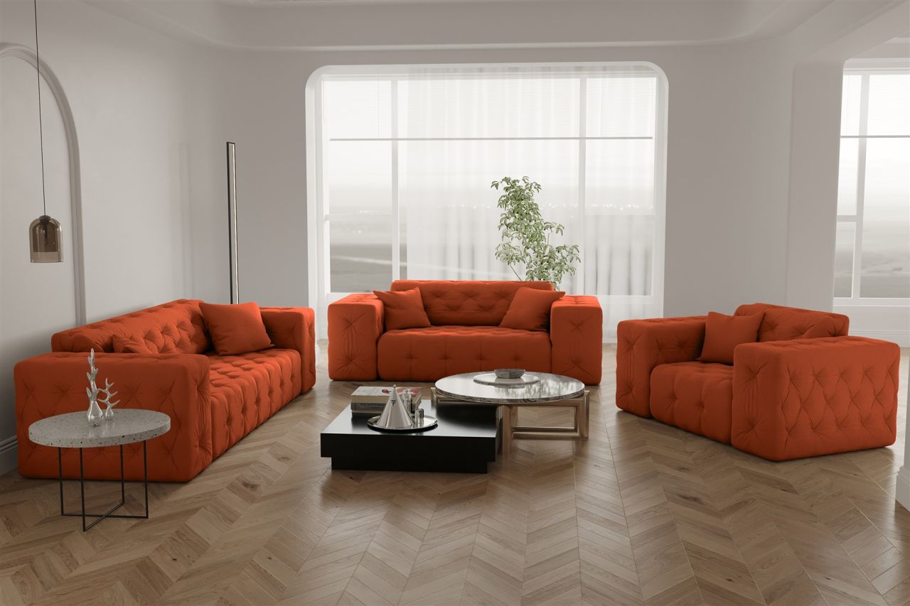 Sofaset ersofa CHANTAL 3-2-1 in Stoff Opera Velvet Orange