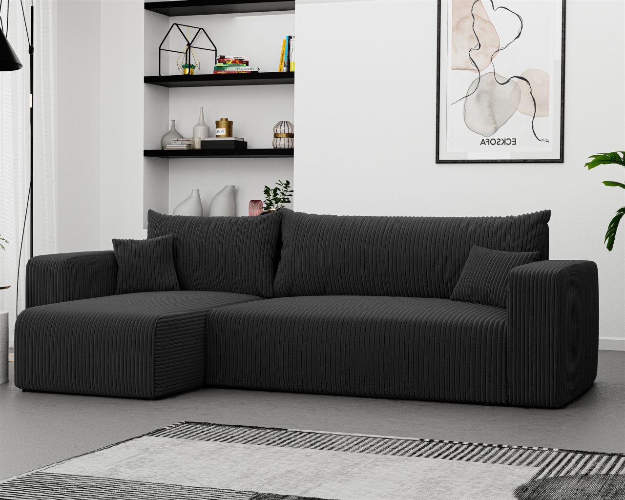 Fun Möbel Schwarz Ecksofa Mit Schlaffunktion Sofa Luna Stoff Poso Ottomane Links