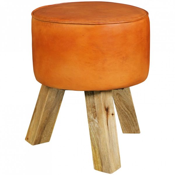 Hocker Sitzhocker BULL Echtleder braun rund 40x40x45cm