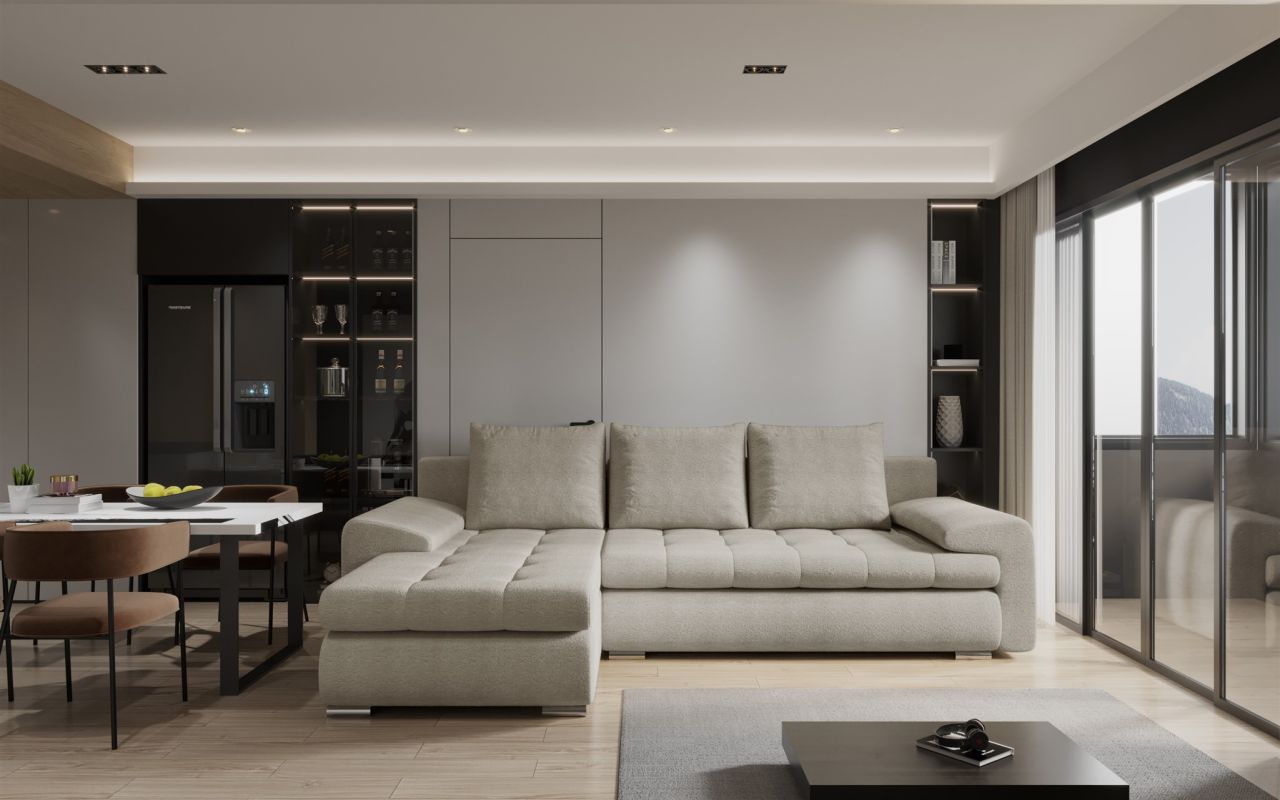 Ecksofa Sofa HECKTOR mit Schlaffunktion Stoff Abriamo Sand Ottomane Links