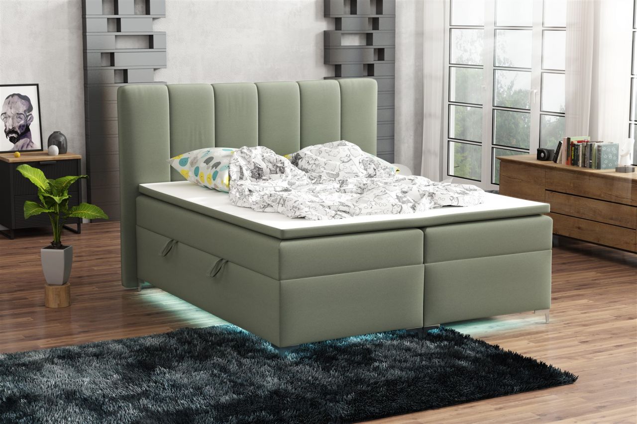 Boxspringbett Schlafzimmerbett ANGEL 180x200cm inkl.Bettkasten/ LED
