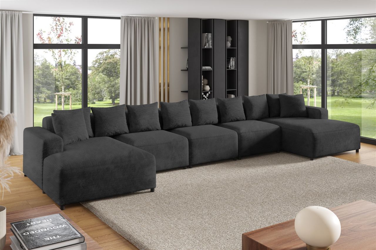 Wohnlandschaft Sofa U-Form ersofa MEGAN XL in Stoff Poso Dunkelgrau