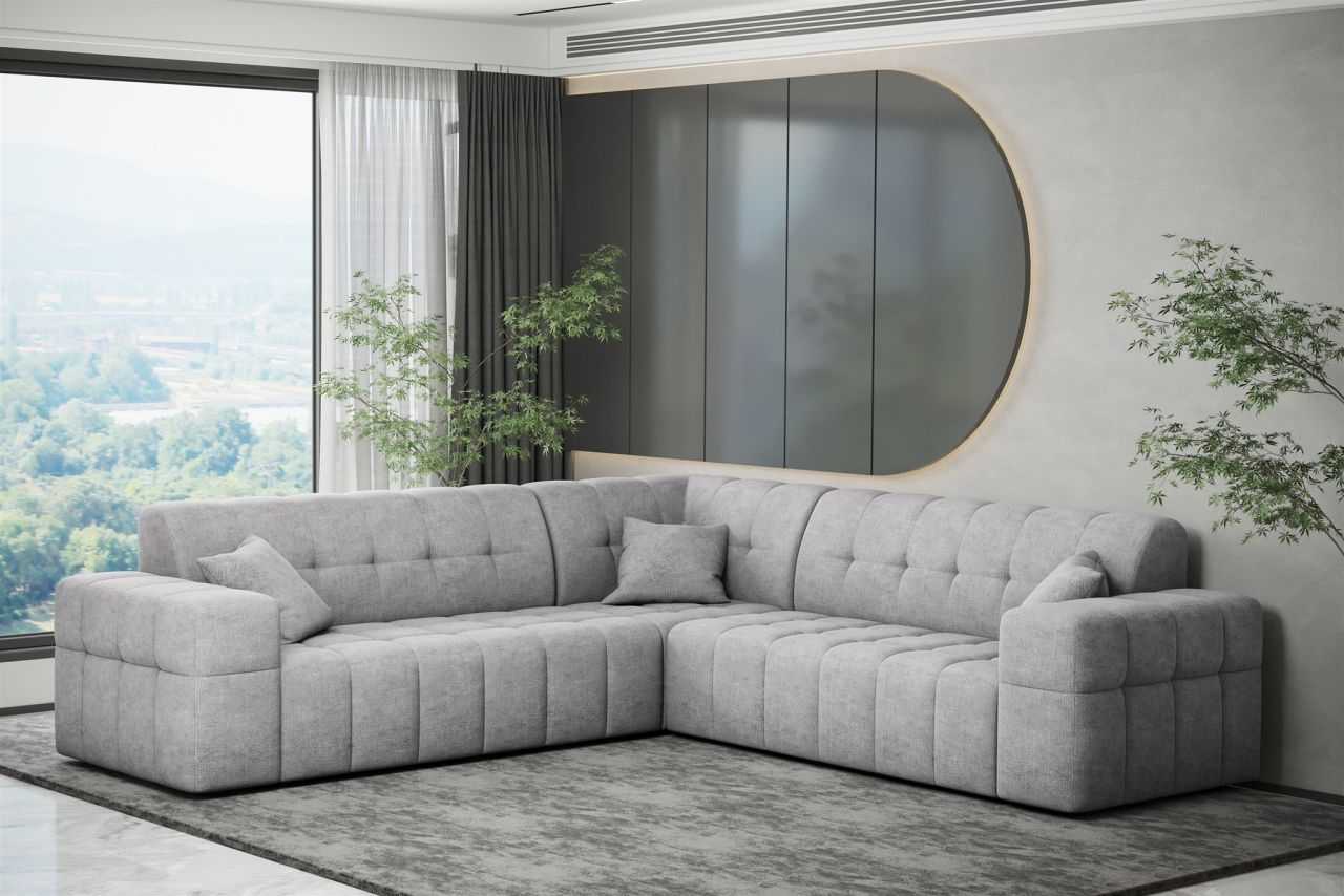 Ecksofa ersofa NANCY in Stoff Perfekt Harmony Hellgrau Seite Universal